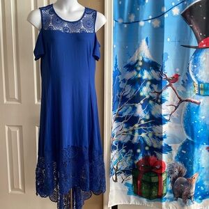 Blue off shoulder hi/low Dress with Lace